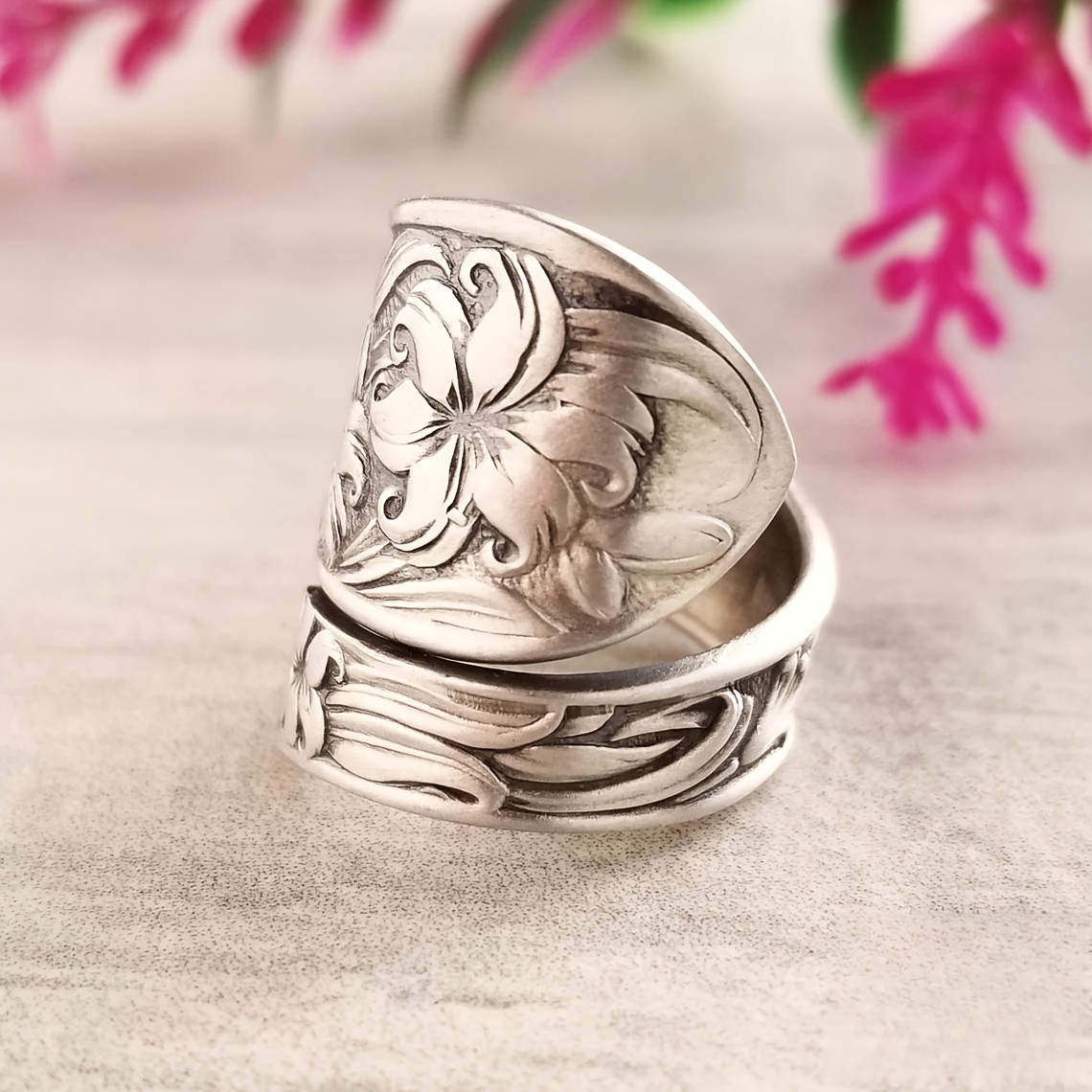 Bague En Cuill re Vintage Sculpt e Fleur En Relief Mettant Temu