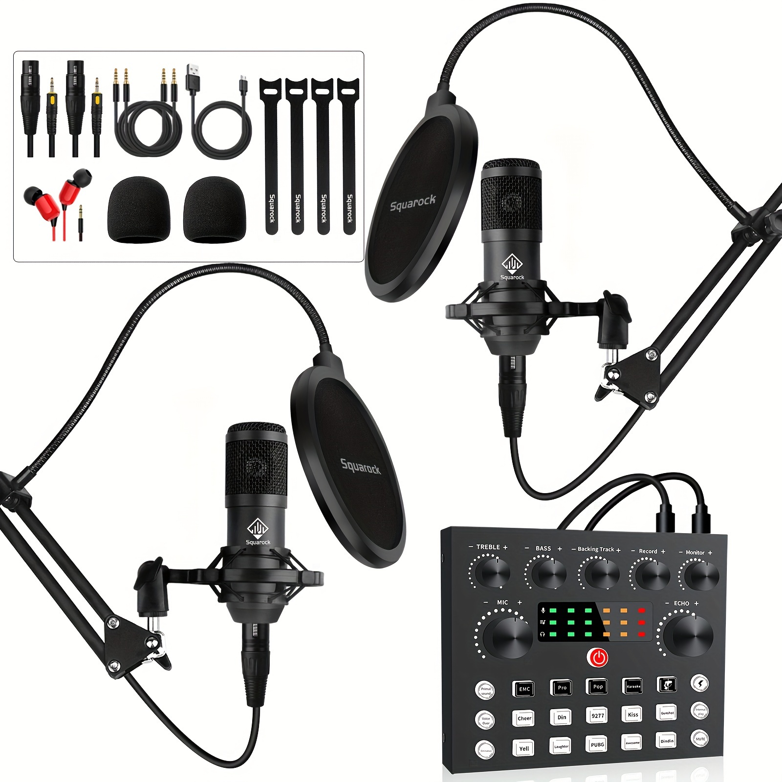 Squark Podcast Equipment Bundle for 2 for 1 Audio Interface with All-In-One  DJ Mixer and Studio Broadcast Microphone, Perfect for Recording, Live Stre