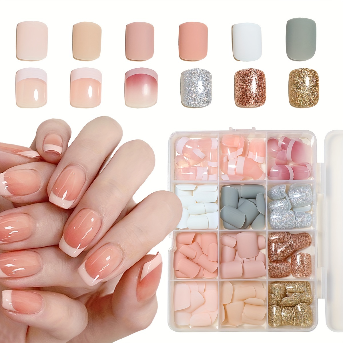 288pcs/box Solid 12 Assorted Color Lovely Glossy Nail Art Short Square Fake  Nails Detachable Finished False Nails Classic Press on Nails With Storage  Box