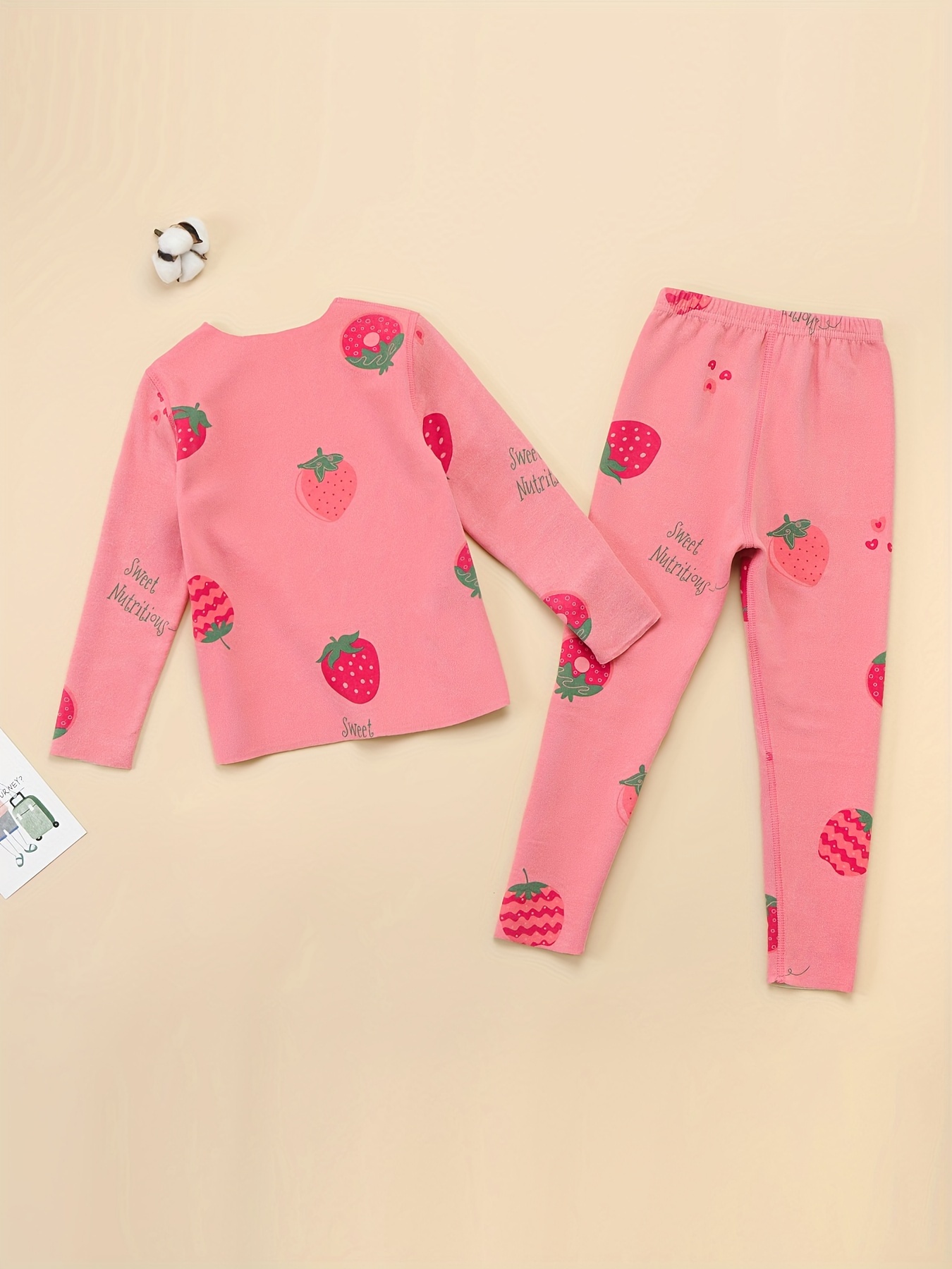 Girls Thermal Underwear Set Allover Big Strawberry Print - Temu
