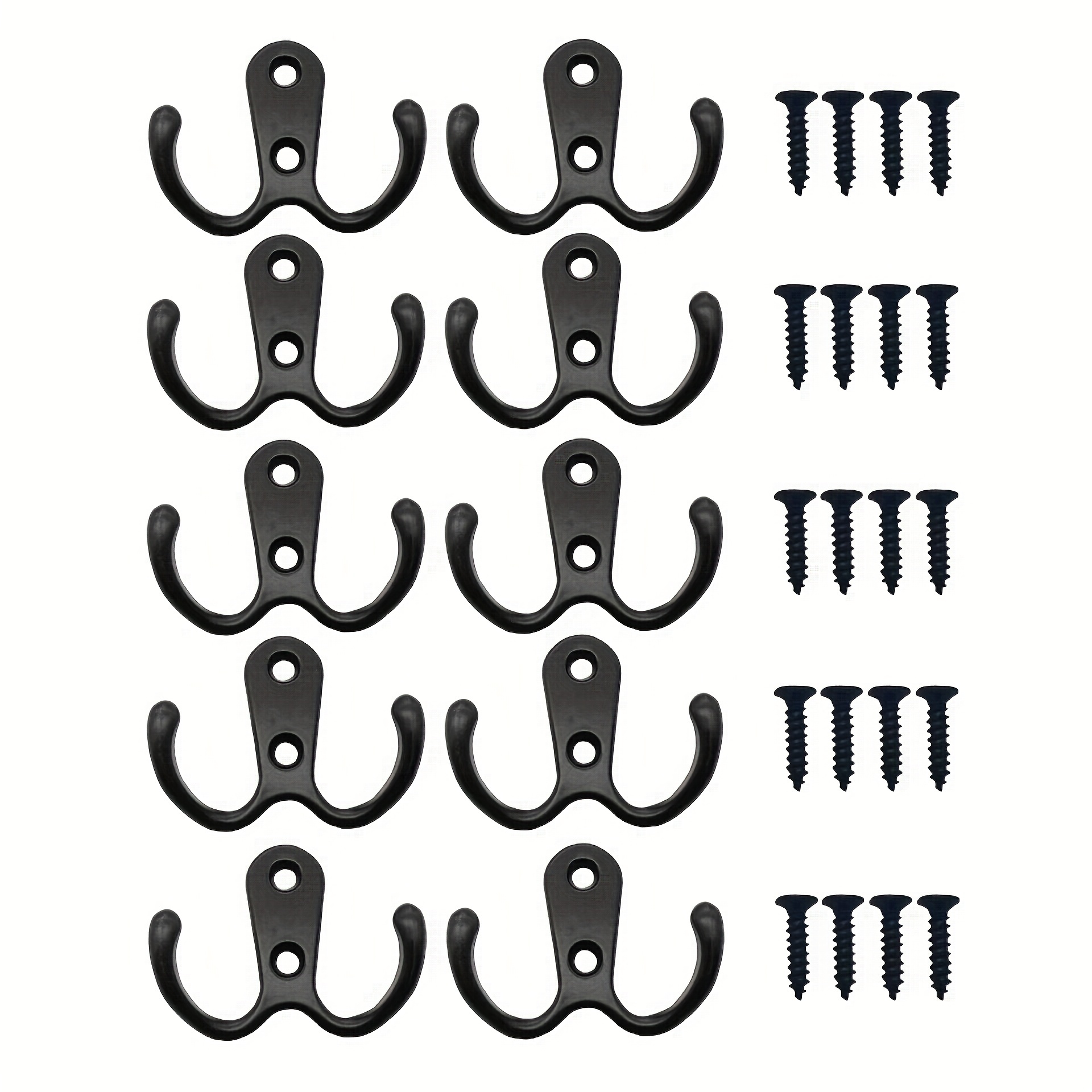  Kruodop 10 Pack Wall Hooks Wall Mounted Coat Hooks For  Hanging Heavy Duty, Black Towel Hooks, Metal Double Coat Hanger