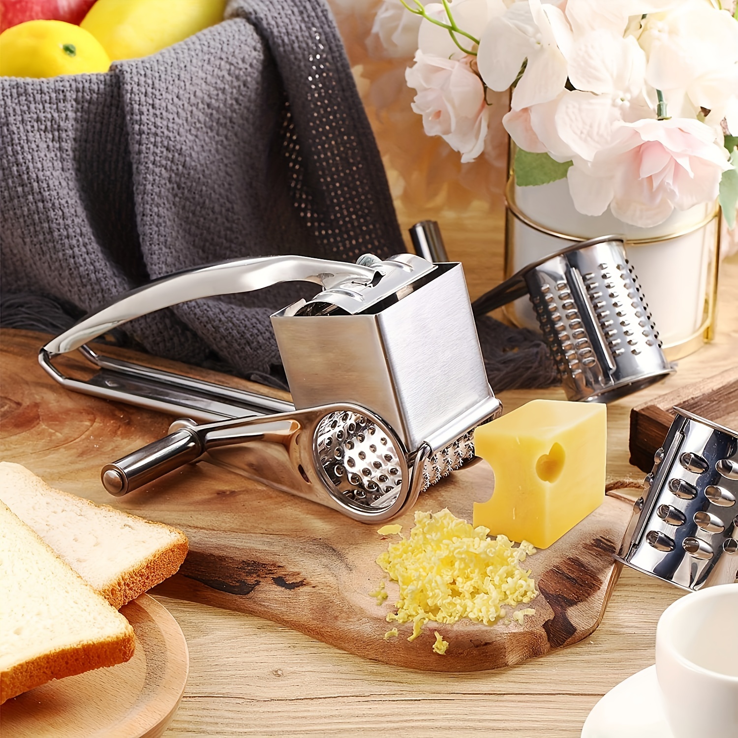 1pc Cheese Grater, 3 In 1 Hand Shredder, Manual Hand Crank