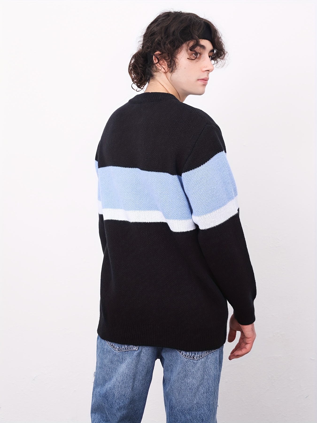 Suéter Bloque Color Punto Combina Casual Cálido Cuello - Temu Chile
