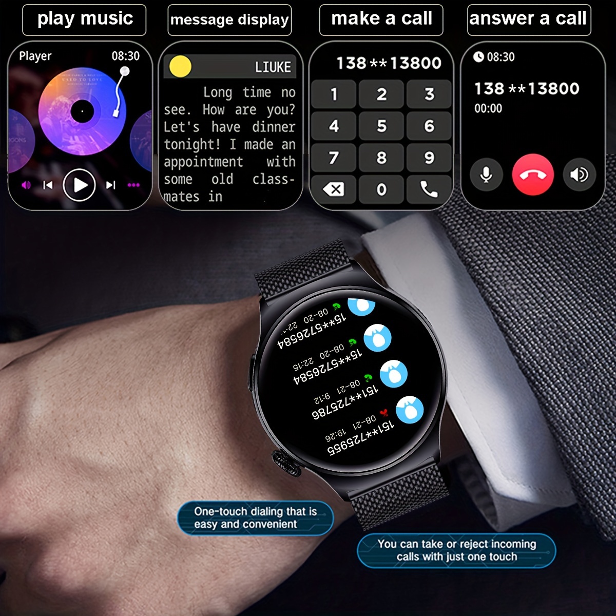 mens business sports smart watch wireless call make answer reject calls fitness sports tracker mens smart watch