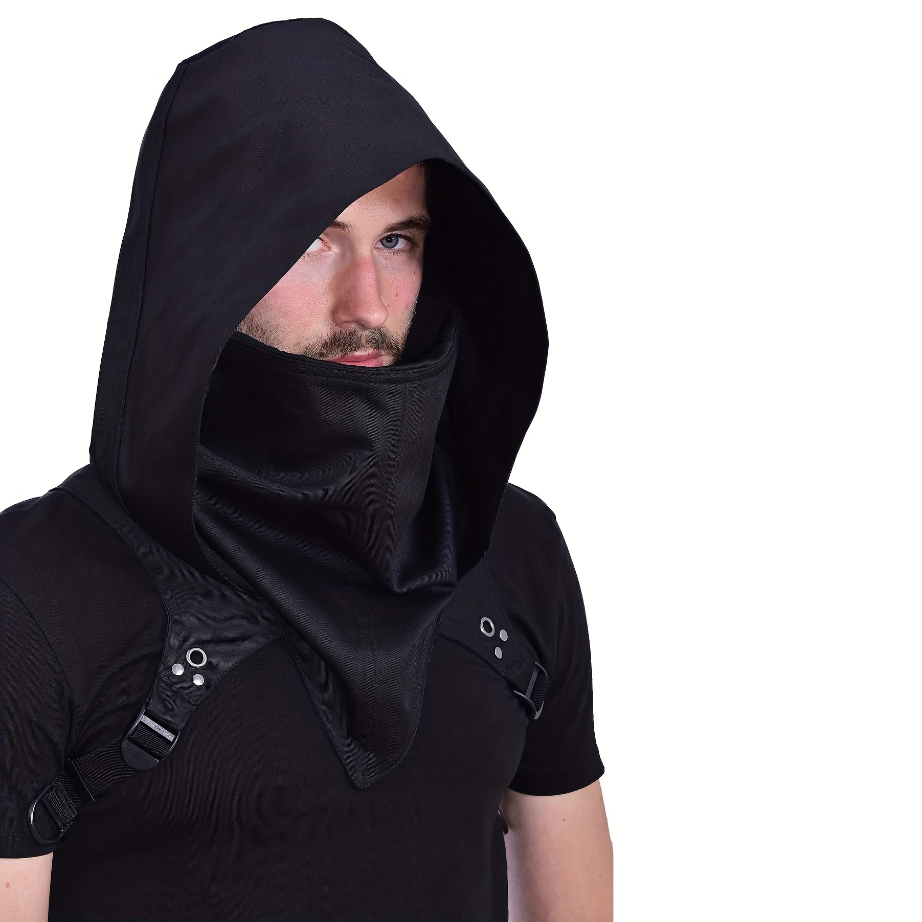 YAIZLBCA Cyberpunk Rogue Cowl Hood Scarf, Assassin Costume Hood Winter Unisex Cloak Hat for Cosplay and Outdoor Daily Wear