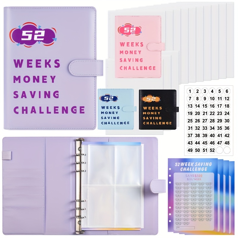 Carpeta de desafío de ahorro de dinero de 52 semanas, organizador de dinero,  almacenamiento, libro de desafío de ahorro de dinero reutilizable para  kusrkot libros de presupuesto