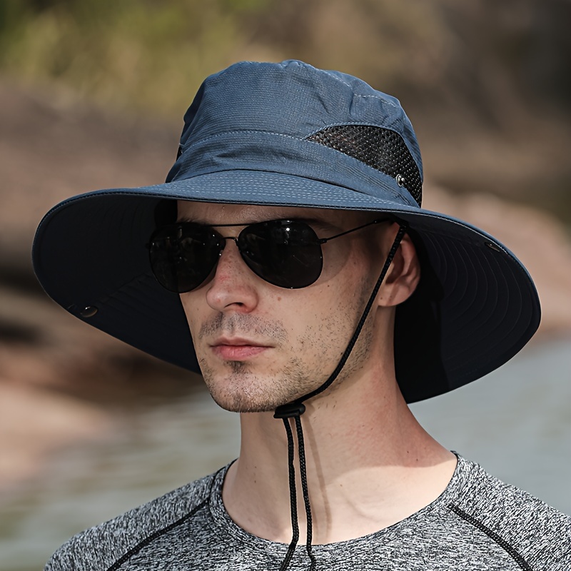 Black Sporty Sun Protection Hat, Men's 1pc Simple Foldable Outdoor Mountaineering Ring Bucket Hat for Fishing,Temu