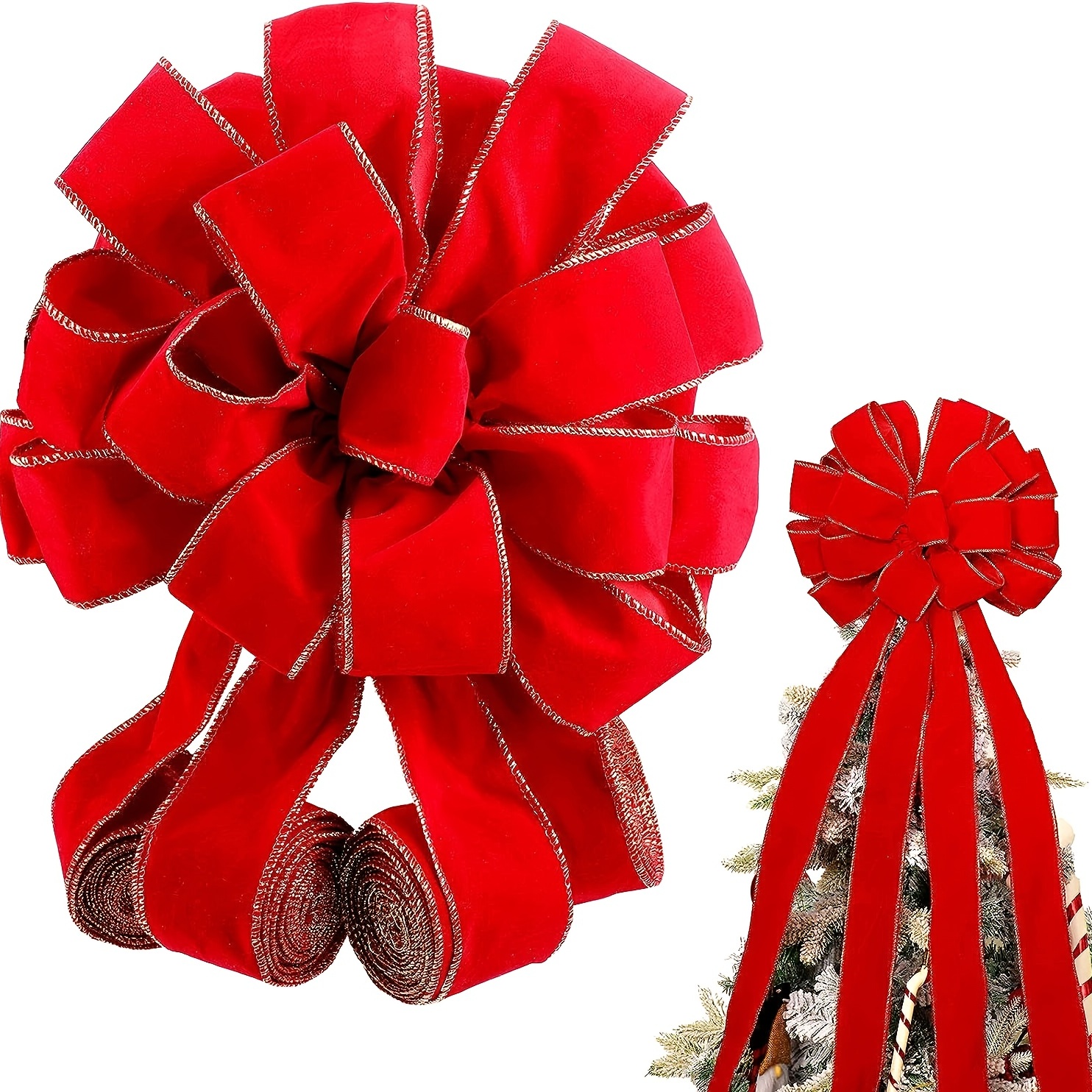 Red Velvet Ribbon Wired 2.5 Inch Wide X 30 Yards Long Wire Edge Trim  Christmas Tree Ribbons for Gift Wrapping Indoor Outdoor Bows Xmas Trees
