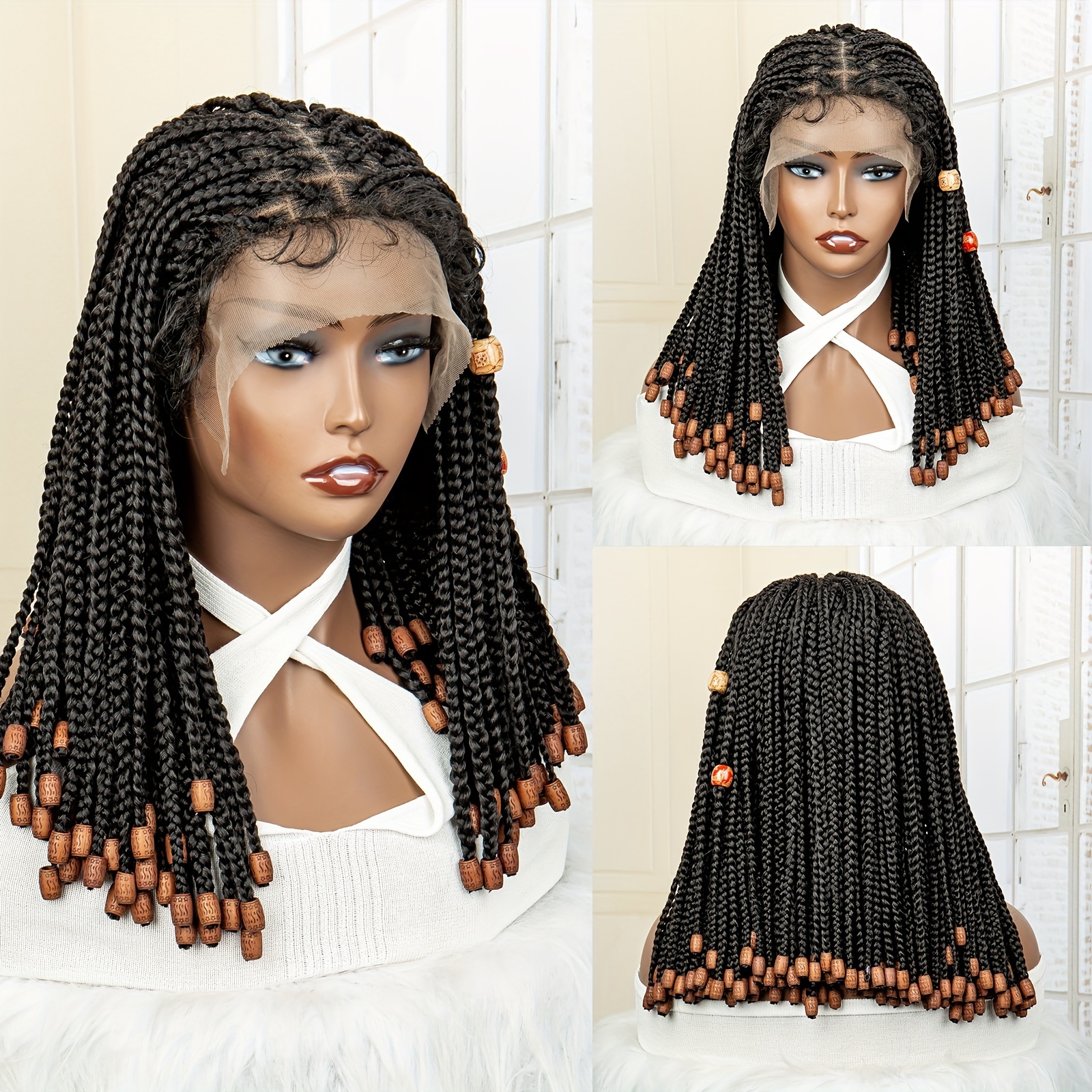 Braided Wigs Box Braids Wig for Black or White Women, Short Bob Wigs  Synthetic Hair None Lace Front Wigs for Daily Wear (Natural Black,  10inch/25cm)