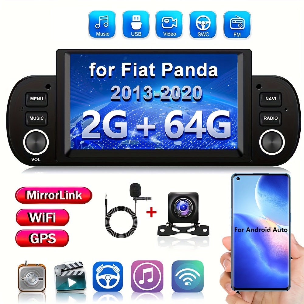 Podofo Autoradio pour Fiat Panda 2013-2020, 6.2 Pouces sans Fil Apple  Carplay Android Auto écran Bluetooth,Android 11 Lecteur Multimédia avec