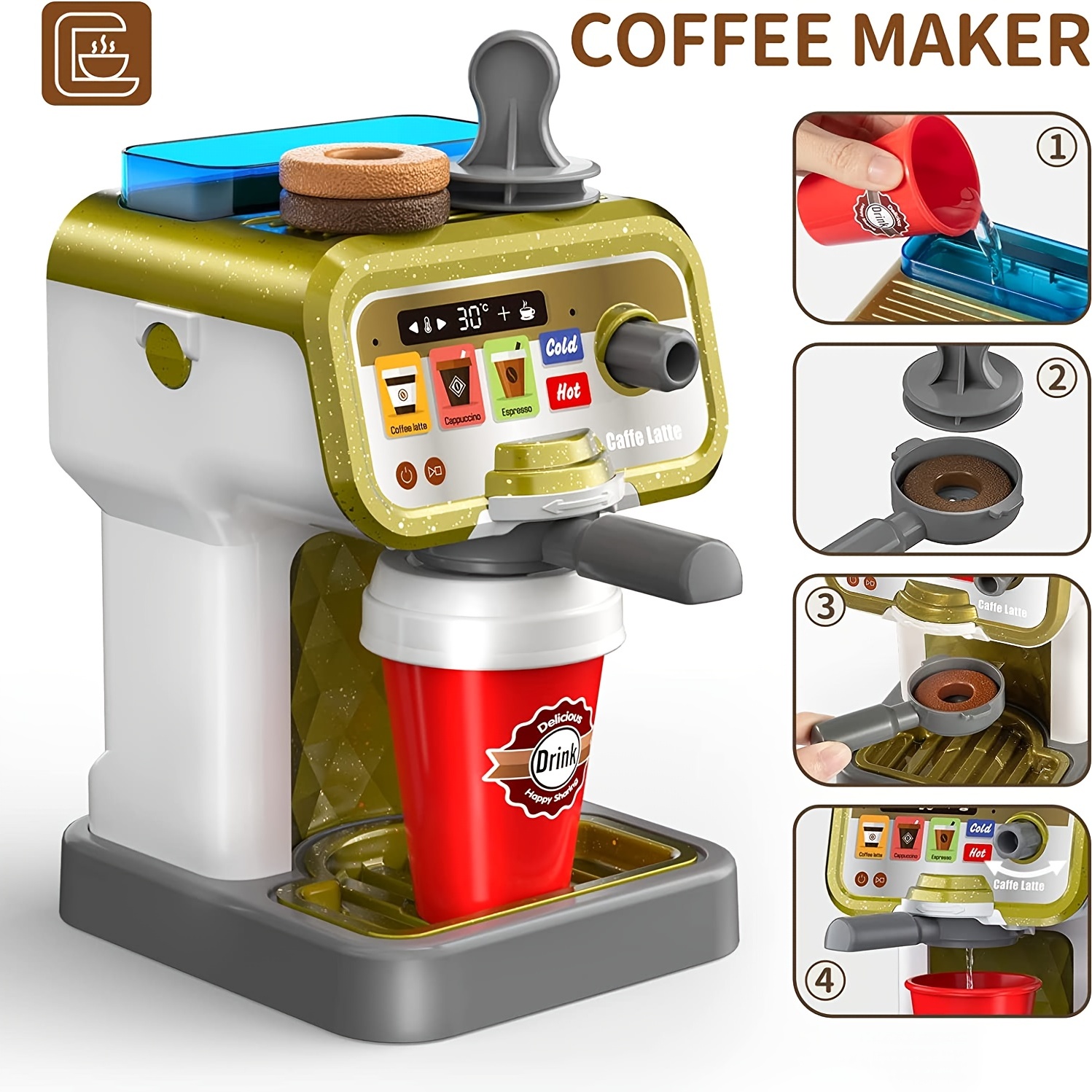 Play Kitchen Accessories Kids Wooden Coffee Maker Toy Espresso Machine  Toddler Toy Kitchen Sets for Girls and Boys (Coffee Maker) (Black)