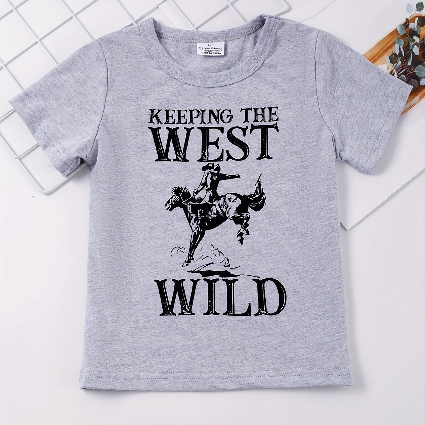 

keeping The West Wild" Round Neck T-shirt Tees Tops Casual Soft Comfortable Boys And Girls Summer Clothes