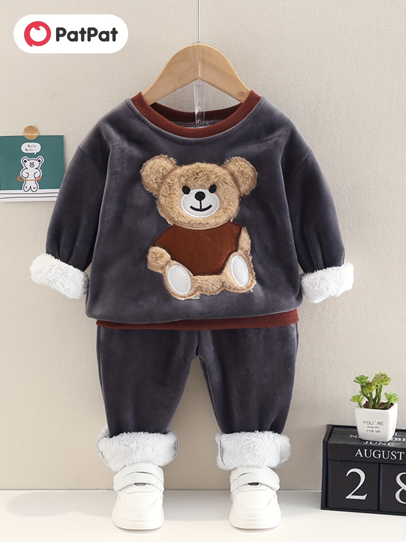 Conjunto De 2 Uds Con Parches De Oso Para Niño Conjunto De - Temu