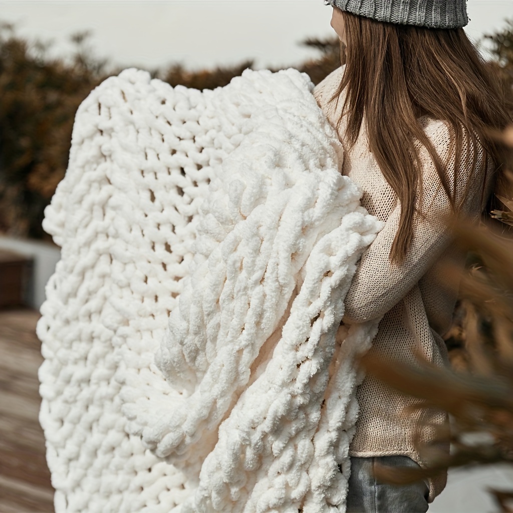 Chunky Knitted Thick Blanket Winter Warm Hand Yarn Merino Wool Throw Arm  Knit