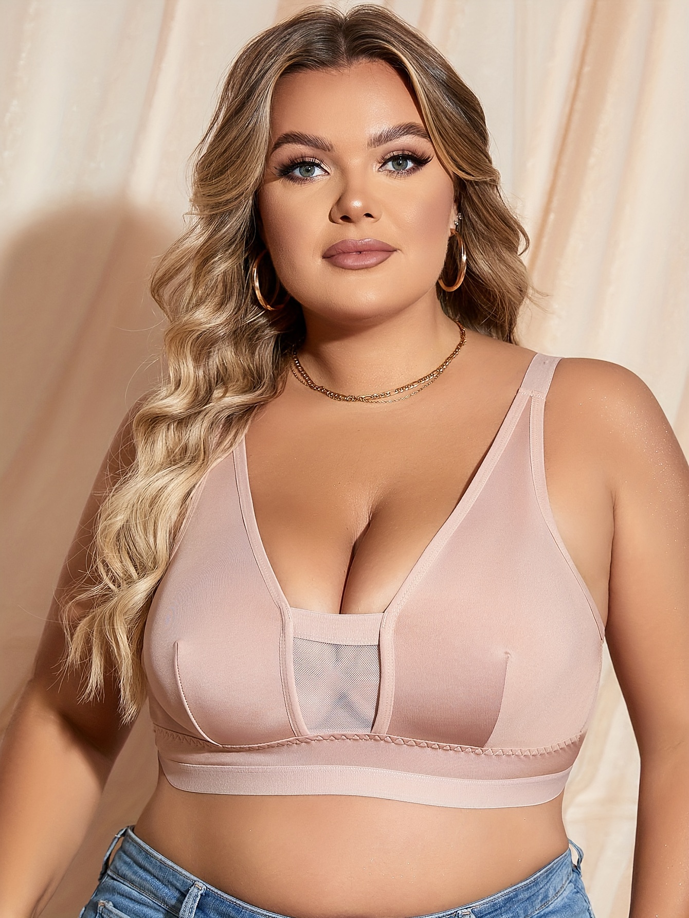 Plus Size Ruched Front Full Coverage Solid Bra Women's Plus - Temu