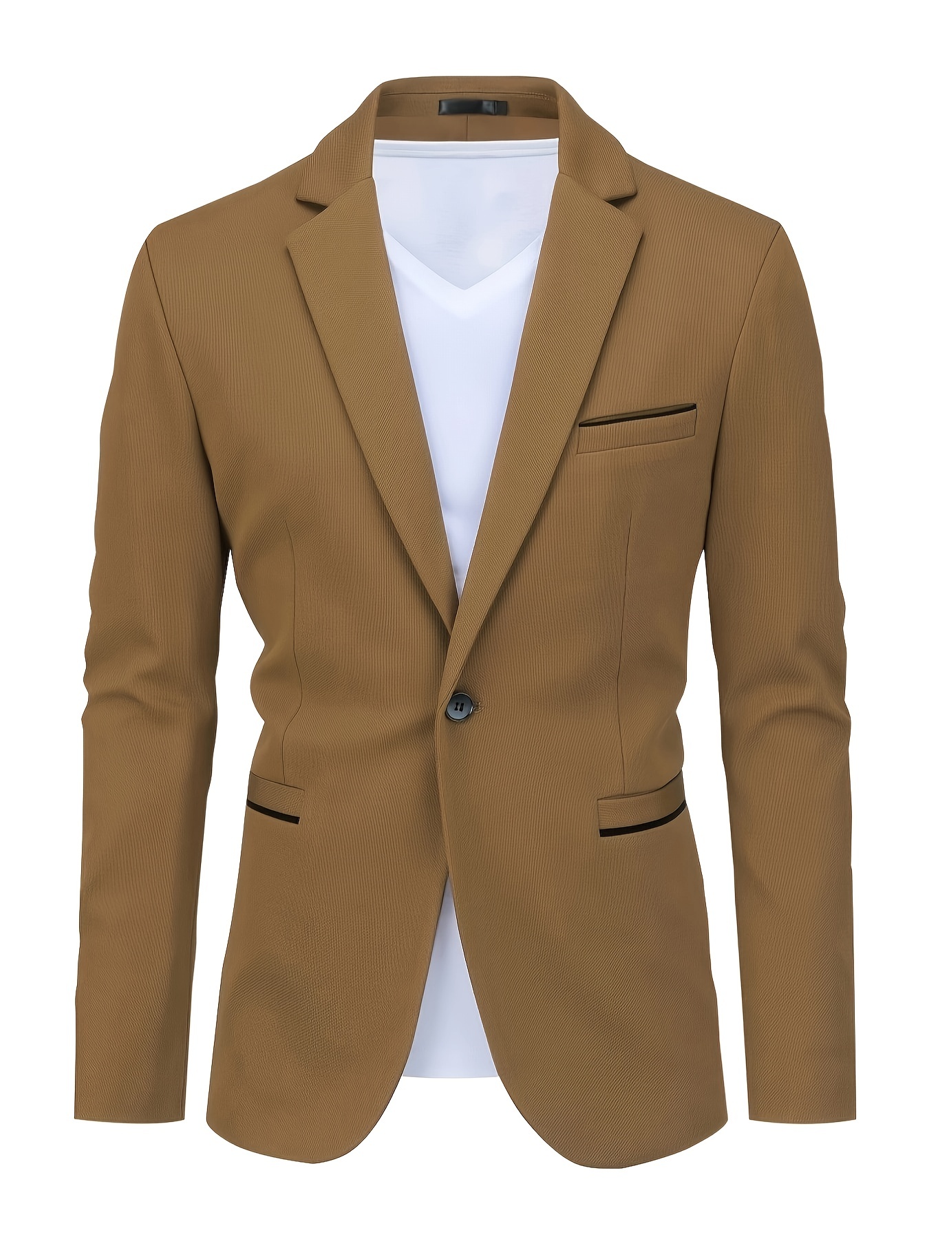 Two Button Blazer, Men's Casual Solid Color Flap Pocket Suit Jacket For  Spring Fall Business - Temu