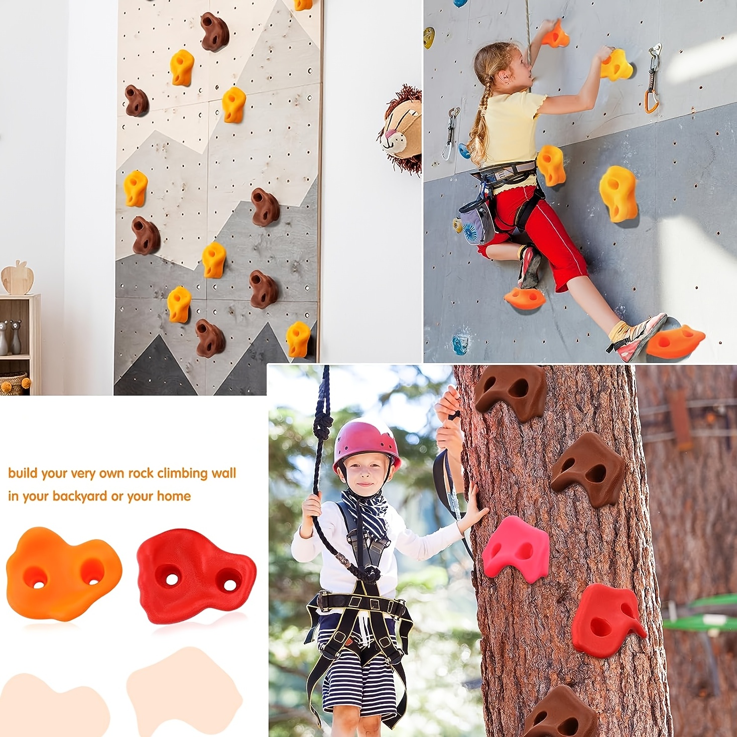 Jungle Gym Kingdom Soportes de escalada en roca para niños, kit de escalada  en pared para interiores y exteriores con accesorios de montaje, cuerda