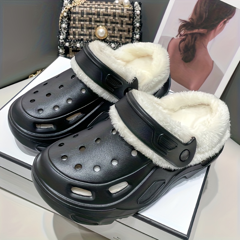 solid color warm home slippers slip on fuzzy thermal lined platform non slip shoes winter eva plush cozy shoes details 7