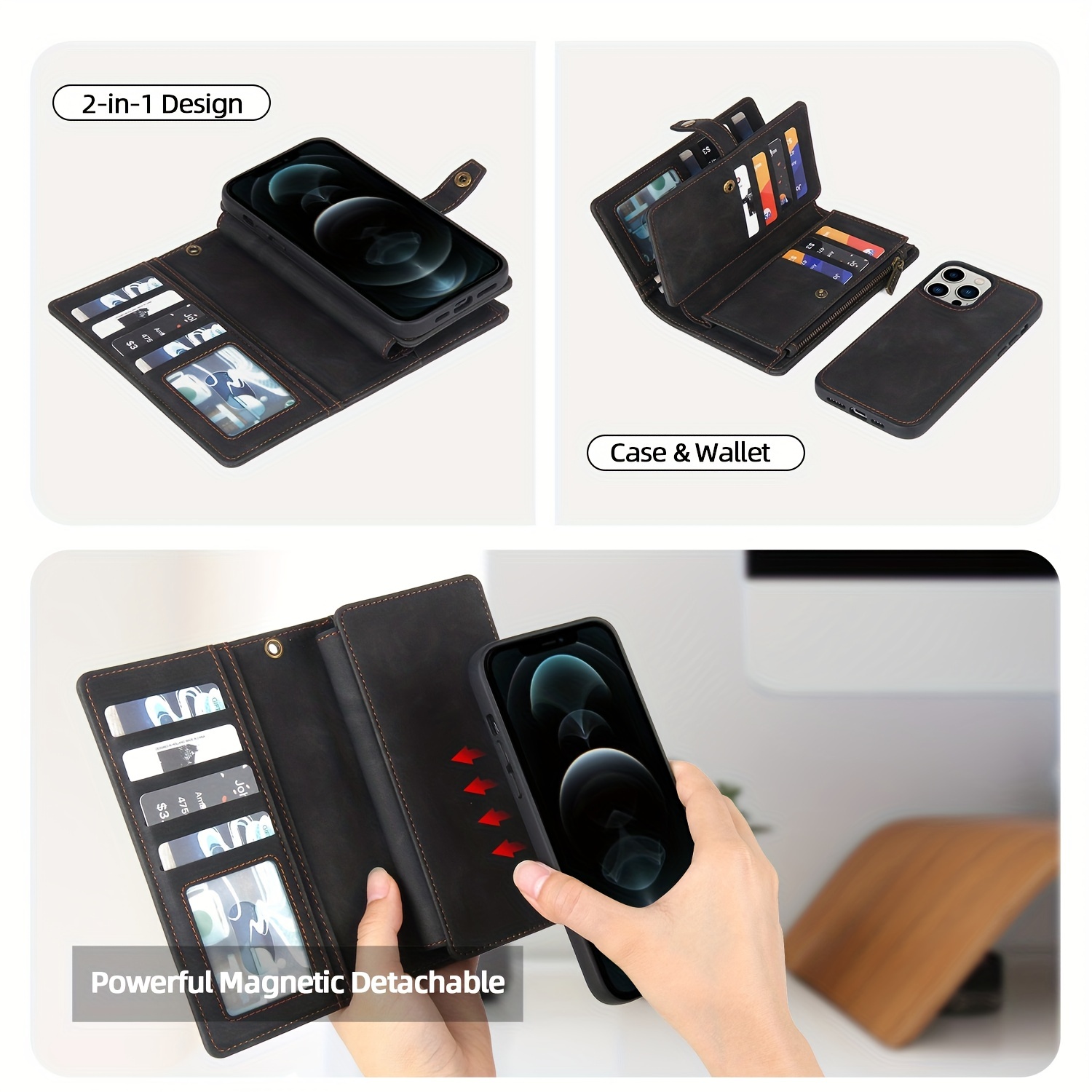 Para iPhone 11 Pro Ranura para tarjeta multifuncional Cremallera