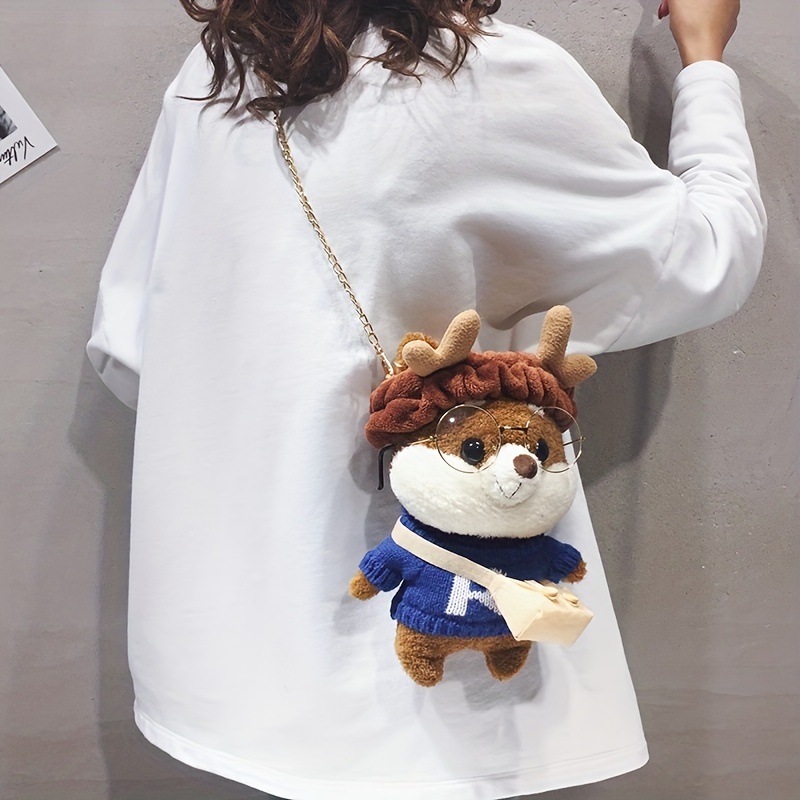 Cartoon Dog Shaped Shoulder Bag, Foldable Lightweight Zipper Crossbody Bag,  Cute Plush Phone Bag - Temu