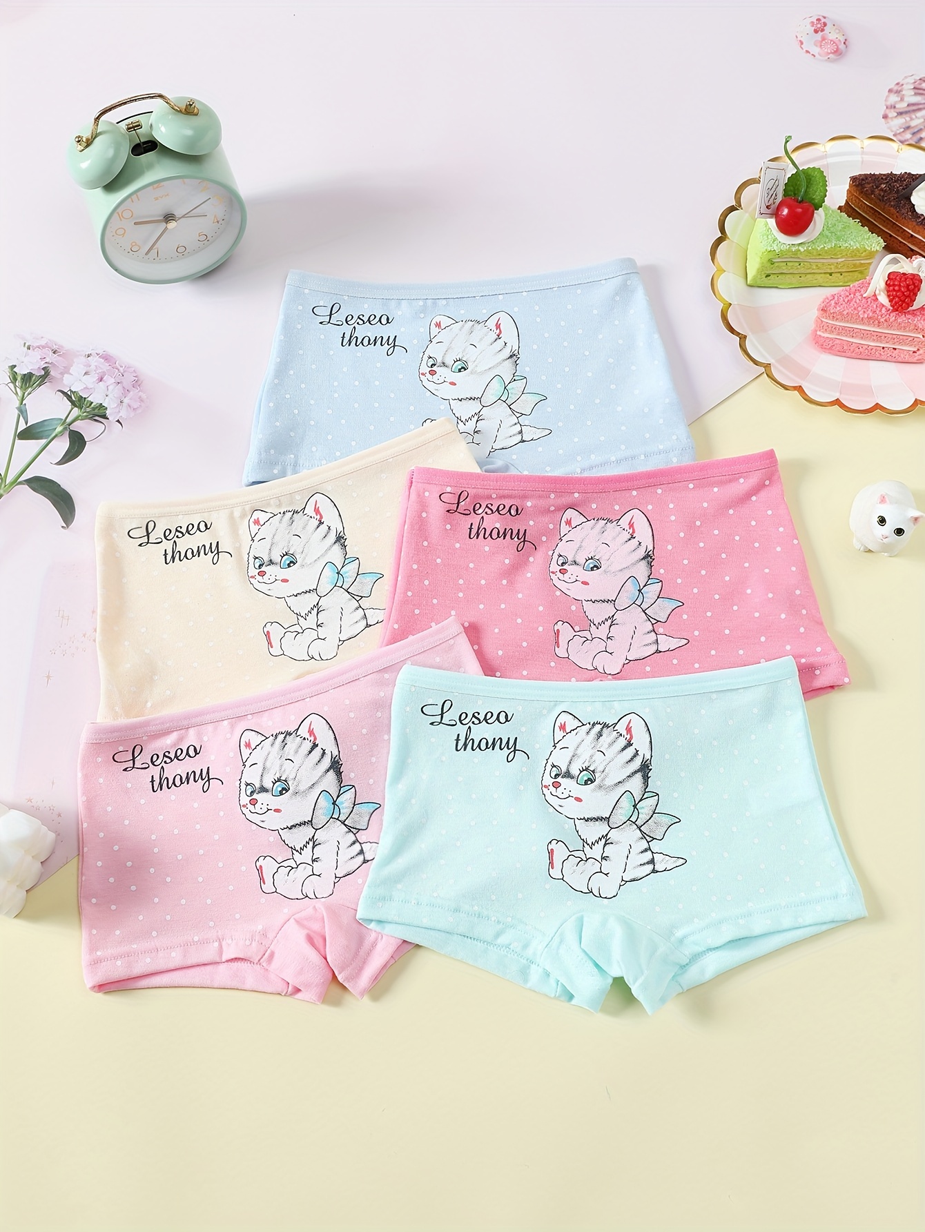 4pcs Cartoon Cat Print Briefs, Sweet & Cute High Waist Stretchy Panties,  Women's Lingerie & Underwear