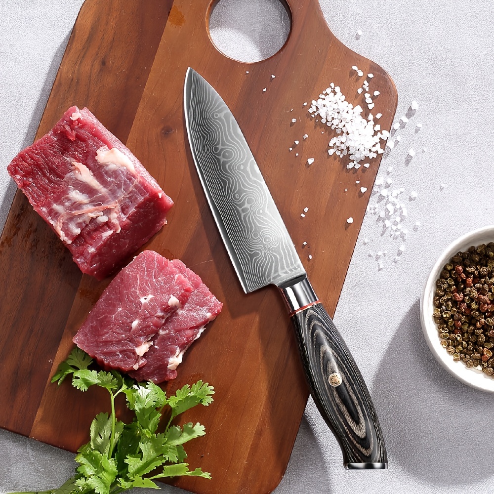 1 cuchillo de Chef de Damasco de 6 pulgadas, acero inoxidable de alto  carbono, afilado, cuchillo de cocina, cuchillo de sushi de carne forjado a  mano