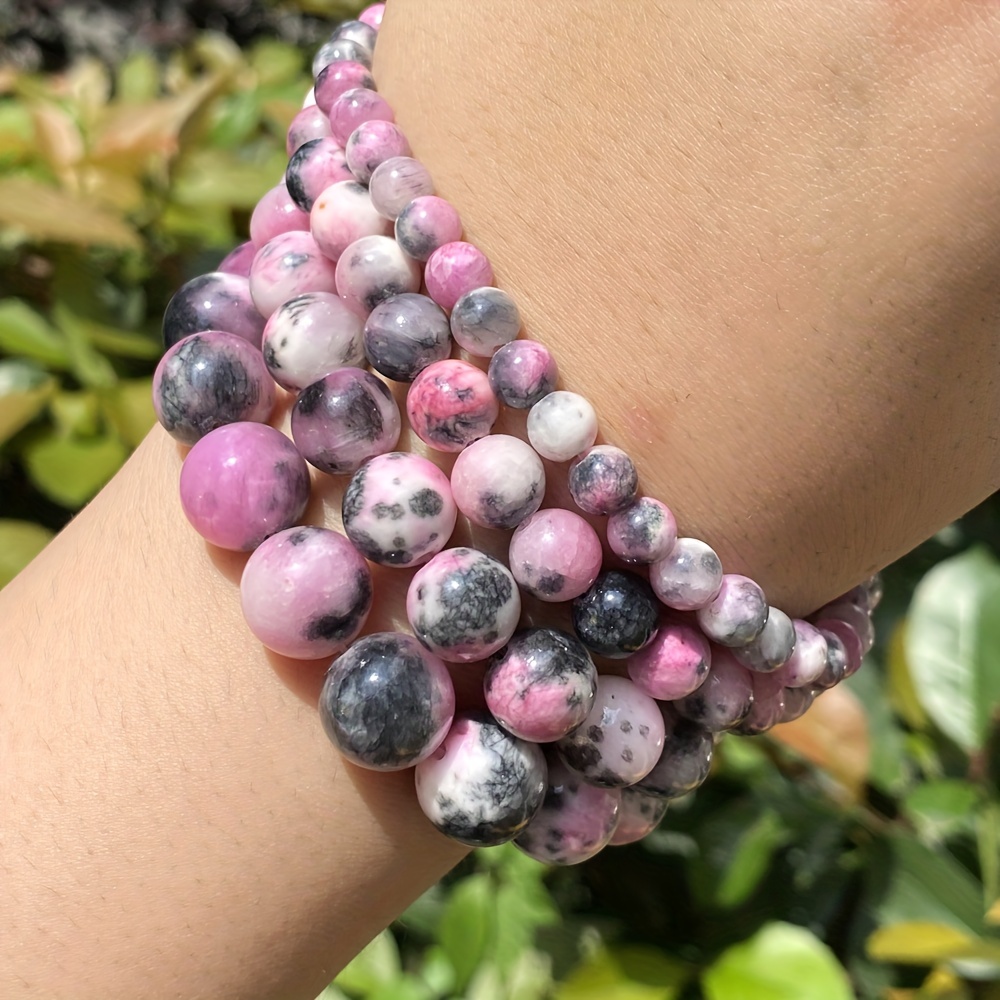 Natural Stone Beads Green Purple Persian Jade Round Loose - Temu