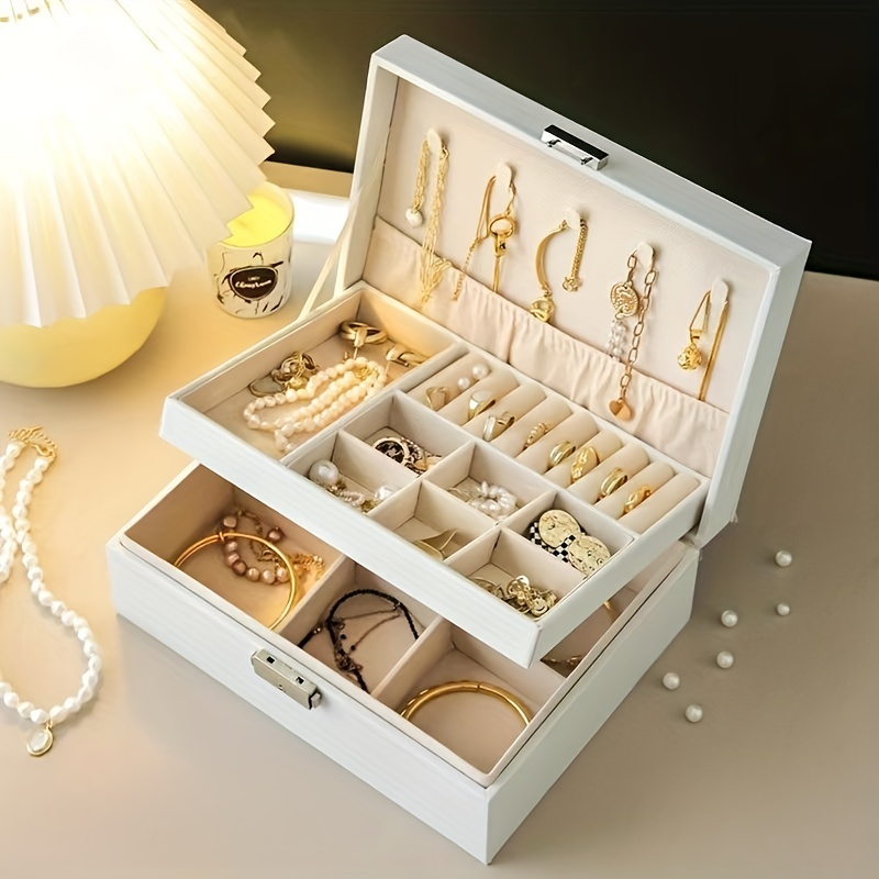 Pu Jewelry Box With Necklace Hook Earrings Ring Bracelet - Temu