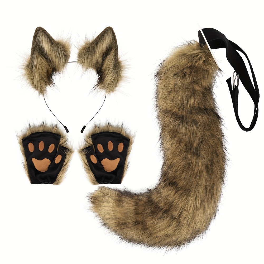 Simulation Fox Ears Hair Hoop Beast Tail Furry Beast Paw Set - Temu