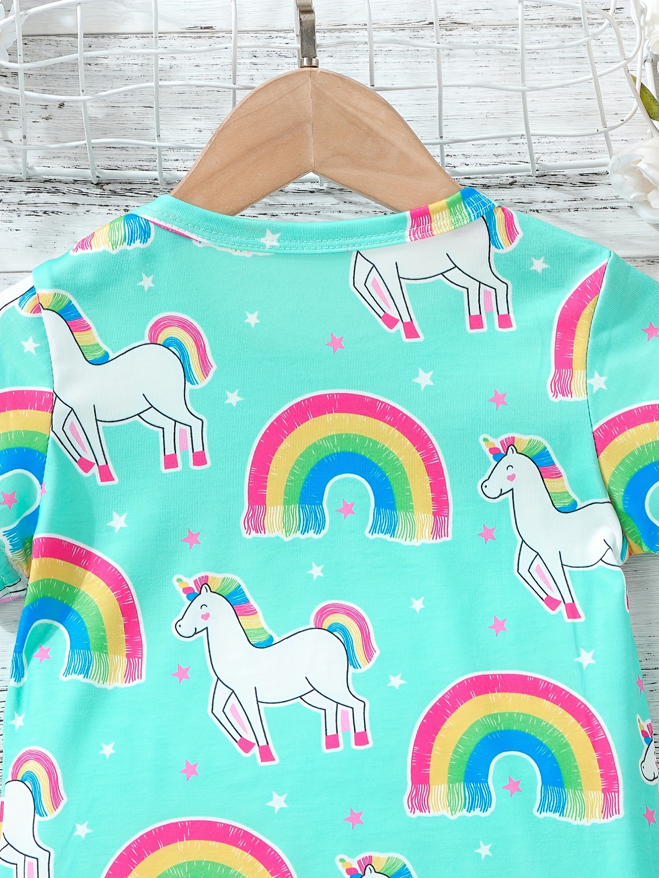 Toddler Girls Rainbow Unicorn Graphic Stretch Casual - Temu