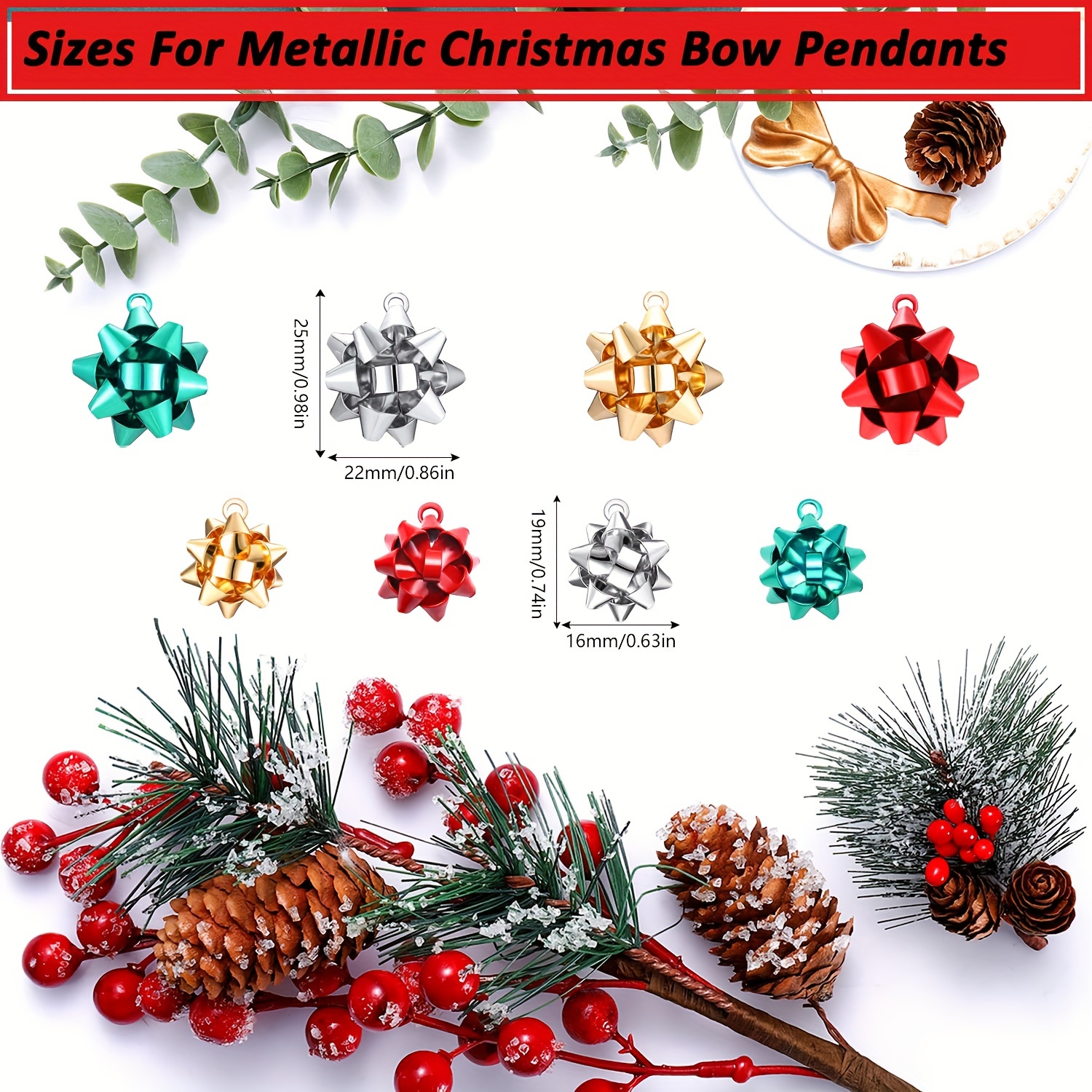 24pcs Christmas Charms for Jewelry Making Red Green Xmas Bow Charm Pendants for DIY Earring Bracelet Necklaces Holiday Clothes Sewing Bag