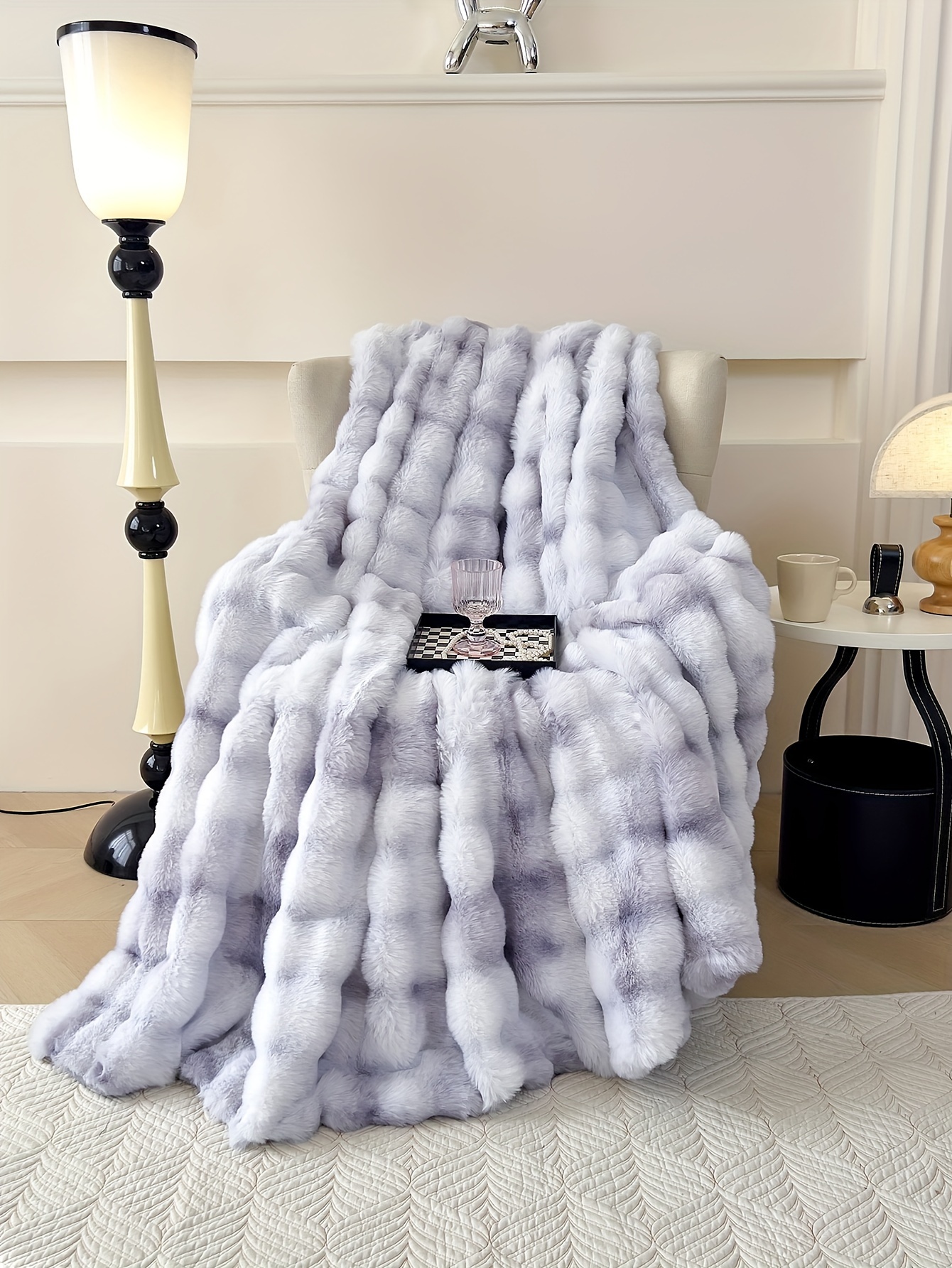 1pc tie dye   rabbit fur blanket shaggy short plush blanket soft fluffy bed blanket sofa blanket nap blanket throw blanket details 21