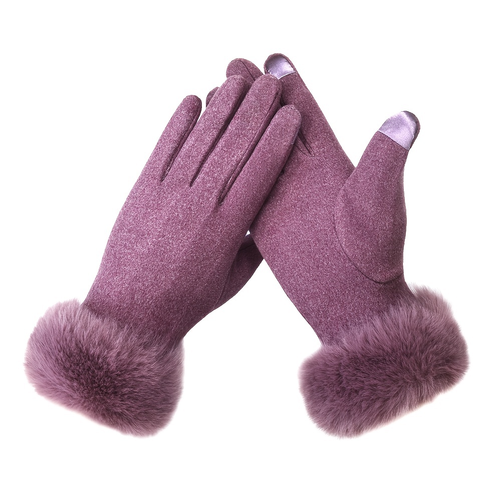 Stylish Plush Cuff Gloves Elegant Solid Color Thick Warm Touchscreen Gloves Autumn Winter Coldproof Split Finger Gloves details 3