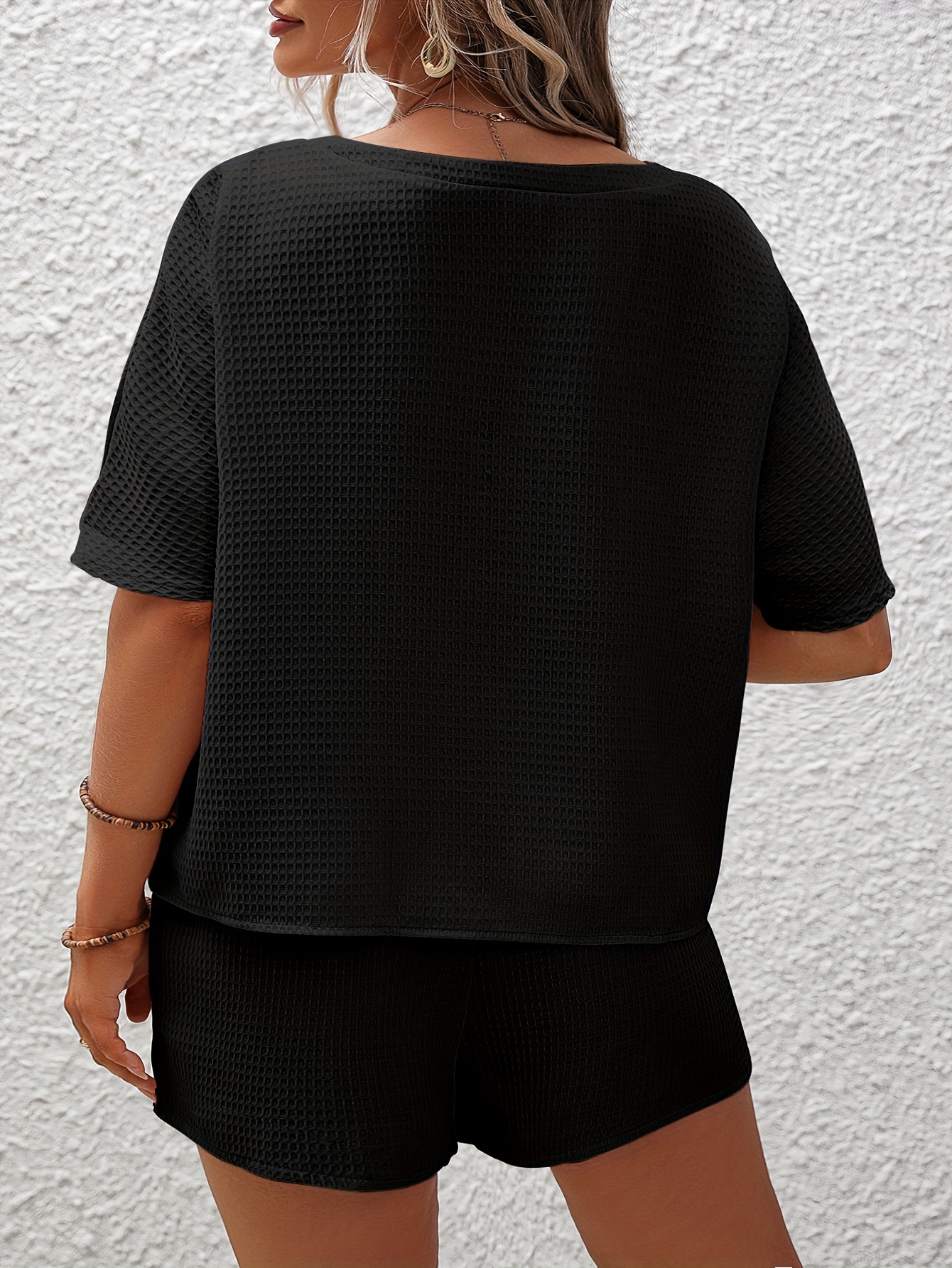 Waffle Knit Top & Drawstring Shorts 2PC Set