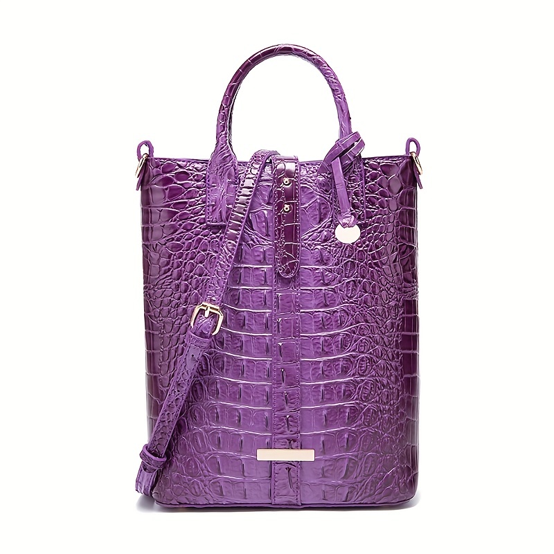 Crocodile Embossed Shoulder Bag Large Capacity Handbag Portable Square Purse