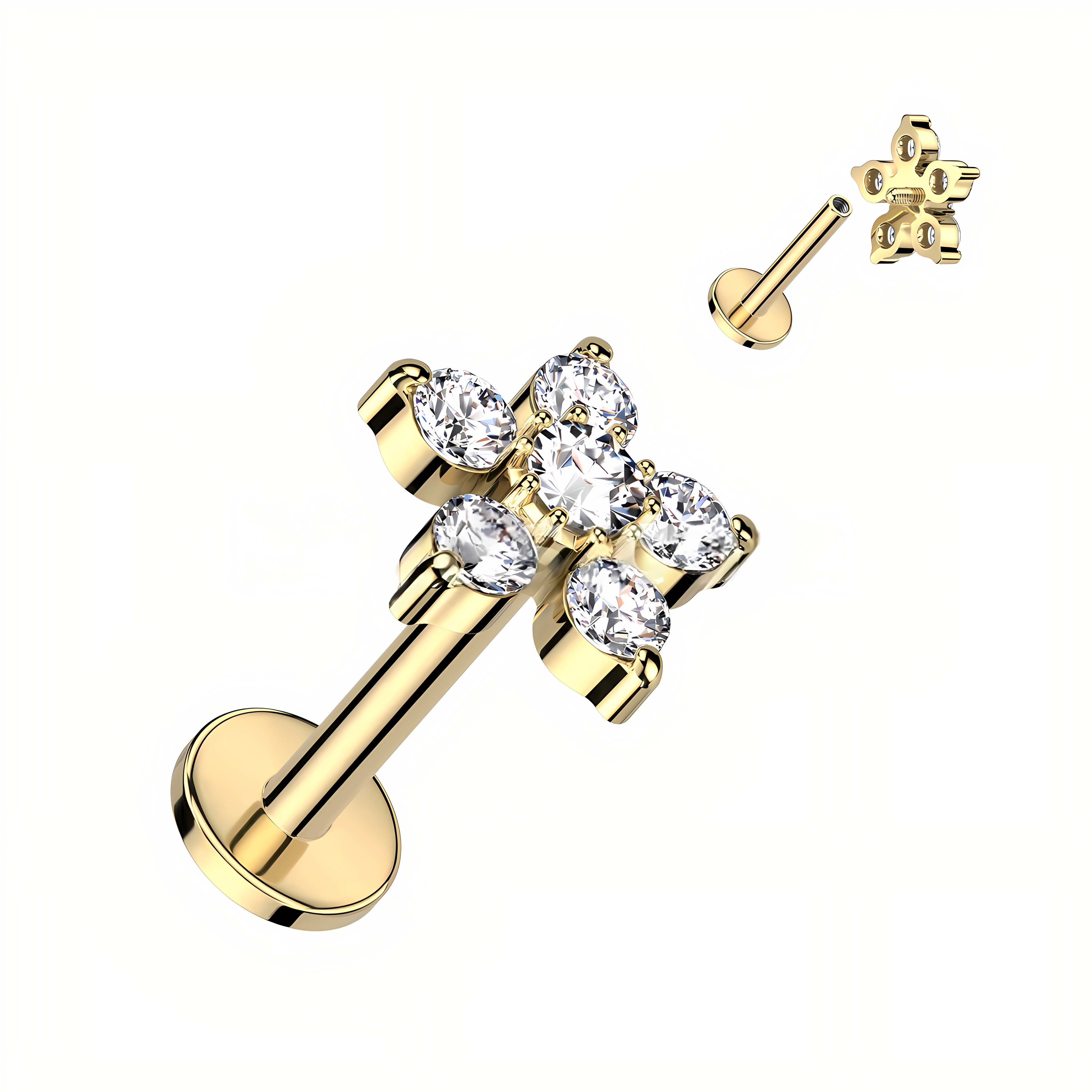 Floral Zirconia Ear Studs Stainless Steel