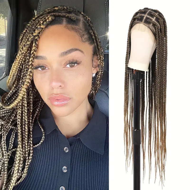 30inch Long Ombre Brown Box Braided Lace Wigs With Baby Hair Bur