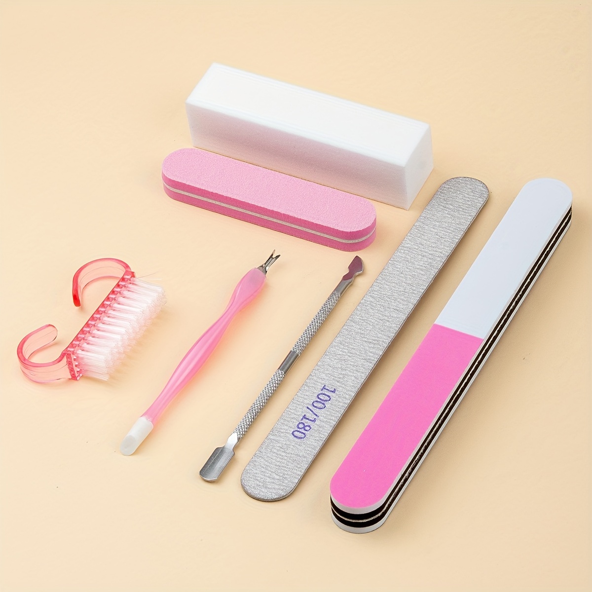 

Manicure Set, Polishing Strip Nail File, Stain Steel Nail Pusher, Double-headed Dead Skin Fork, Nail Cleaning Brush, Dead Skin Removal Tools