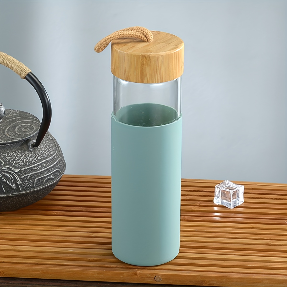 Glass Tumbler with Straw and Bamboo Wood Lid Glass Water Bottle with  Silicone Protective Sleeve Reusable Cup Drinking Glasses