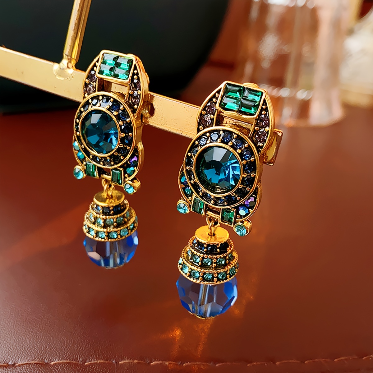 

1 Pair Elegant 18k Golden Plated Dangle Earrings, & Rhinestone , Zinc Alloy With Stainless Steel Post, Fashionable Vintage French Mid-century Style, Suitable For Women's , Gift, And Party Accessory