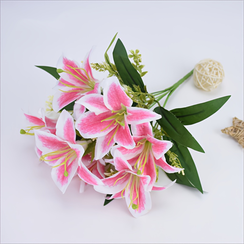 日本製新作造花 タイガーリリー フェイクフラワー 結婚式 ユリ 5束 イエロー 観葉植物
