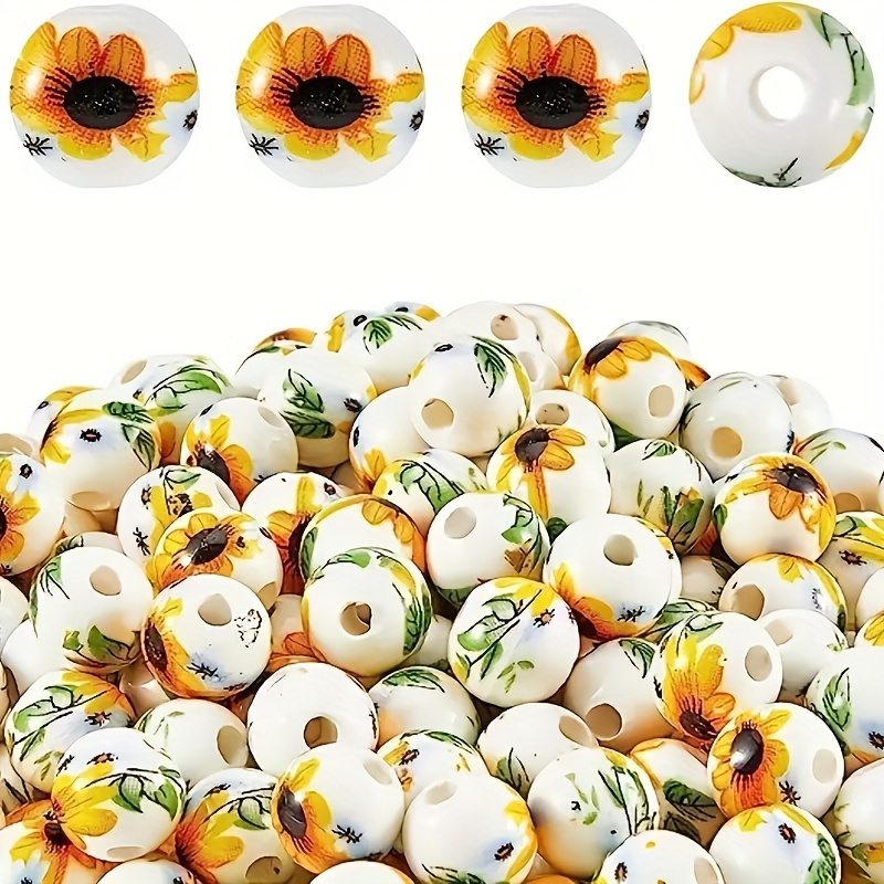 

50-piece Sunflower Ceramic Beads - Exquisite Floral Crafting Beads For Diy Jewelry, Necklaces, Bracelets & Handmade Accessories