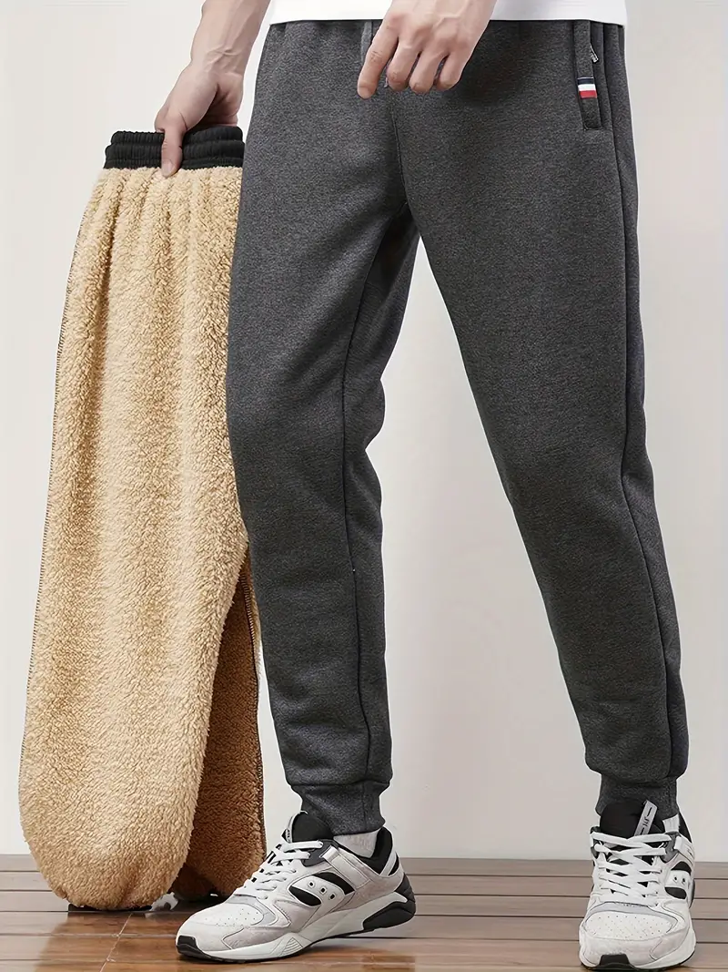 Men's Warm Pants Trousers, Winter Warm Thick Loose Elastic Sports Pants,  Sweatpants