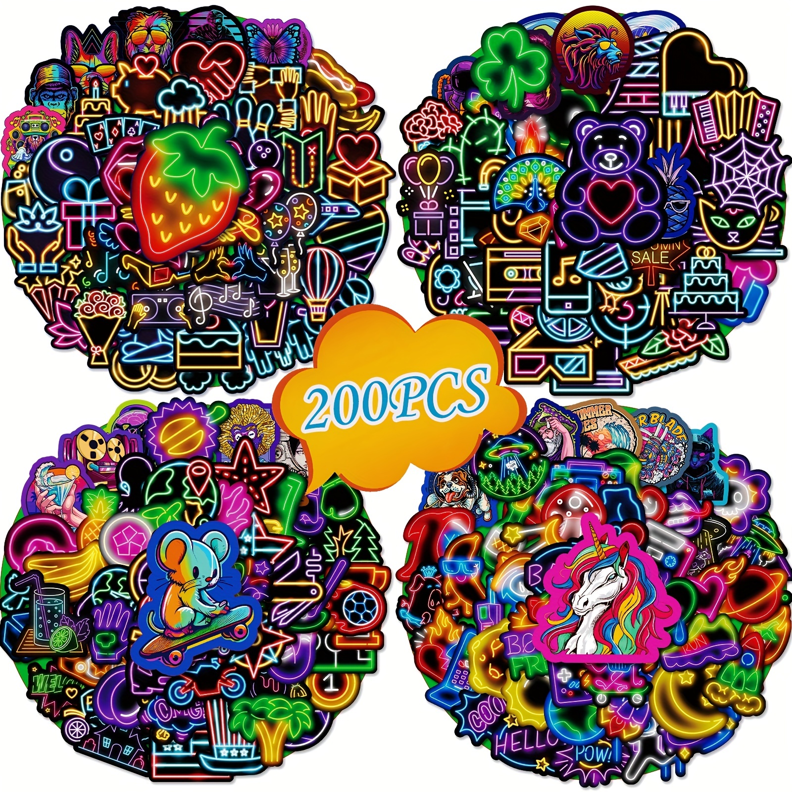 200pcs cool neon graffiti sticker pack water bottle stickers stickers for kids teens adults vinyl waterproof fun stickers for laptop phone scrapbook luggage skate computer decals 0