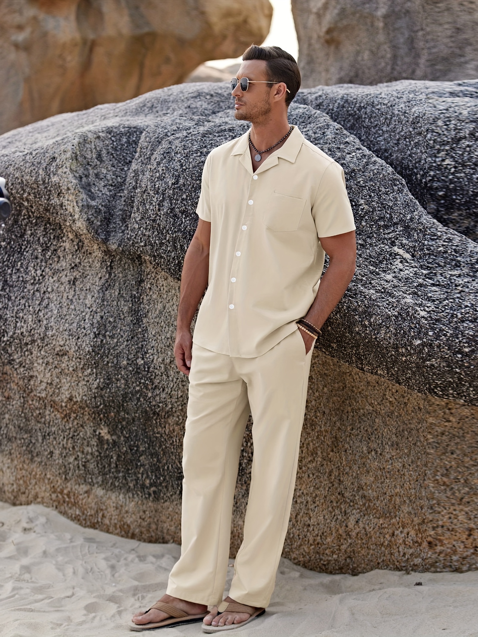 Cotton Linen Blend Retro Elegant Men's Outfits Casual Short - Temu