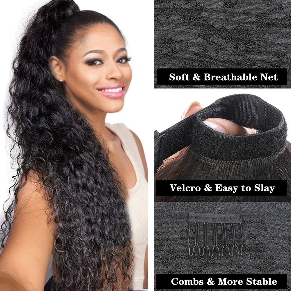 Ponytail Human Hair Wrap Around Long Deep Wave Remy Hair Extensions  Malaysia Hair Extensions Clip Ins Natural Color Hairpiece | Shop On Temu  And Start Saving | Temu Canada