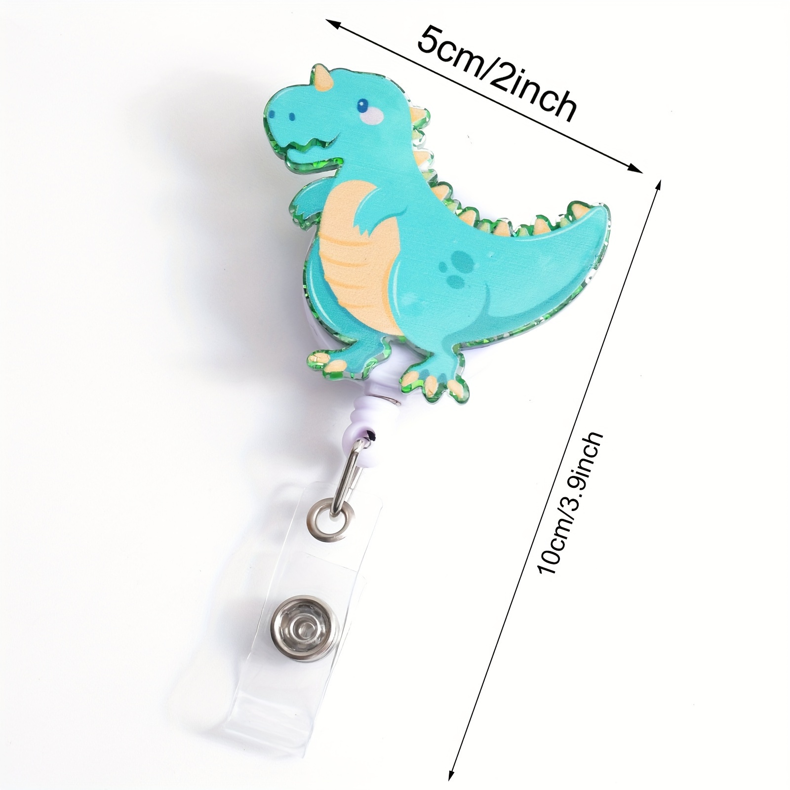 1pc Cute Dinosaur Retractable Badge Reel With Clip, Id Card Holder
