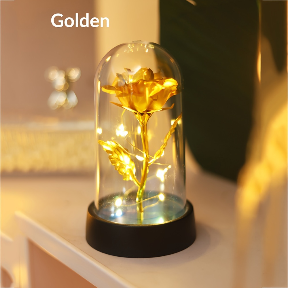 1pieza Moderna Lámpara de Noche de Flor LED con Rosa de Lámina Dorada, Lámpara de Plástico de Flor de Rosa con Control de Interruptor, Adecuada para Decoración de Dormitorio, decoración de hogar, decoración de habitación, Propuesta de Fiesta de Cumpleaños Decoración de Día de la Madre