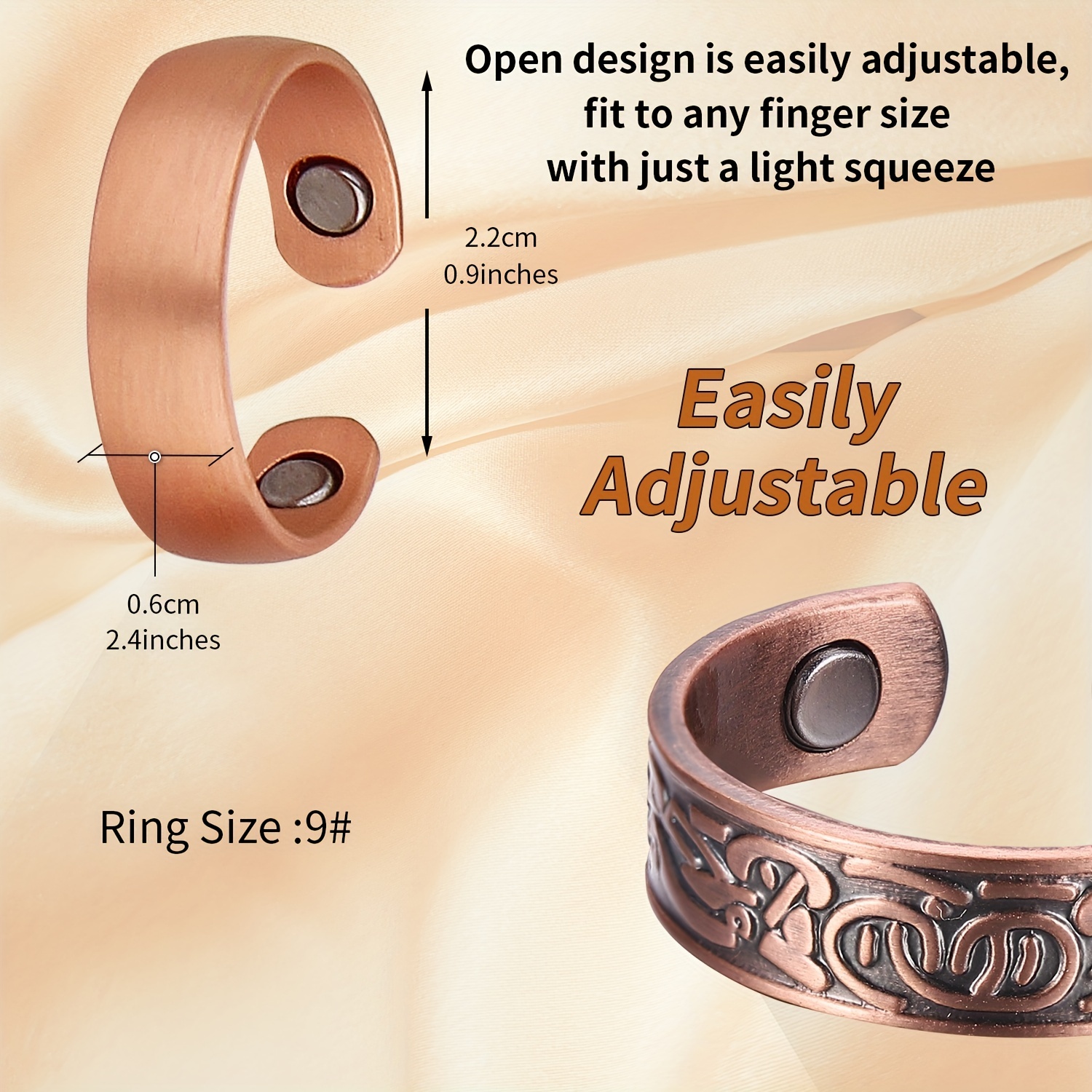  Earth Therapy, The Original Pure Copper Magnetic Ring for Men  and Women - Adjustable Sizing : Health & Household