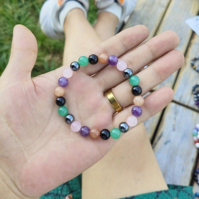 Unisex Healing Bracelet Colorful Natural Stone Beaded Relieve